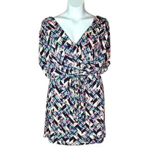 Abstract Geometric Wrap Dress Belted Womens Size 12 Jessica Simpson